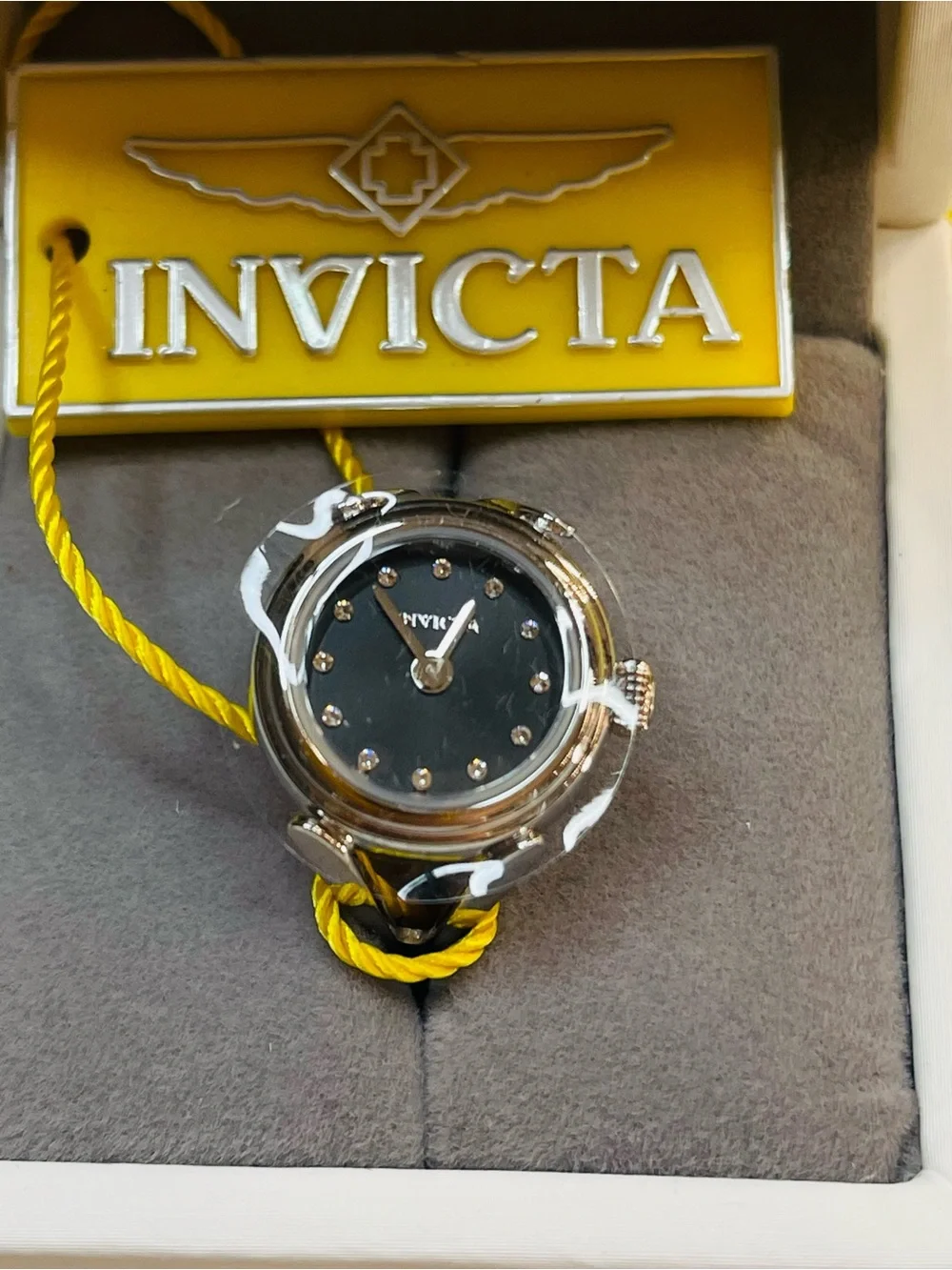 Invicta Women's Mini Angel Quartz ring watch a 17.5mm black dial with crystals